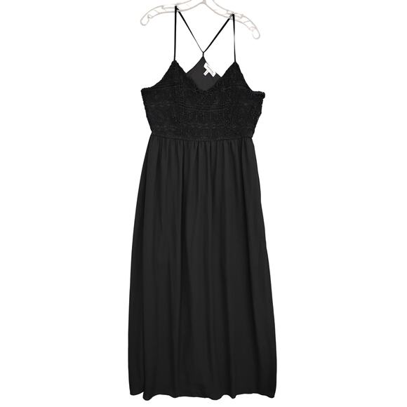 Monteau Maxi Dress XL Black Chiffon Bottom Fully Lined Lace Bodice Sleeveless - Picture 1 of 7
